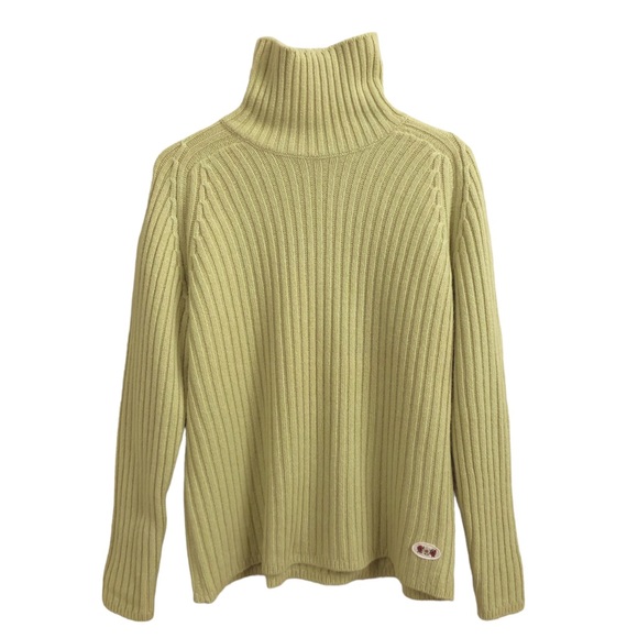 Post Card Italy | Wool Angora Silk Blend Green Ribbed Turtleneck Sweater Large - Picture 1 of 9
